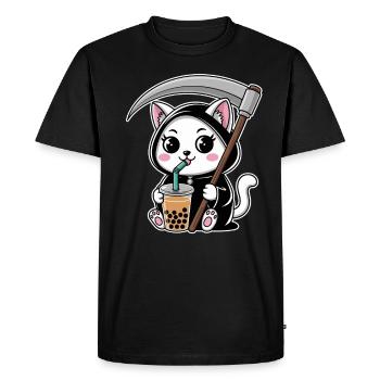 Grim Reaper Anime Chat Cerisier Fleur - T-shirt Premium bio Homme - noir - Devant - Nico (187cm)
