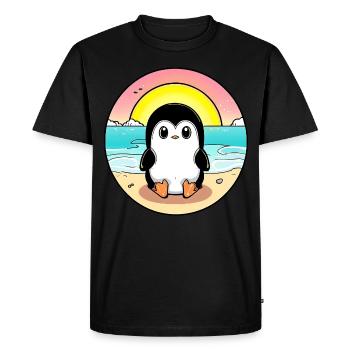 Pingouin de plage au coucher du soleil - T-shirt Premium bio Homme - noir - Devant - Nico (187cm)