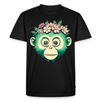 Flowery monkey friend - Men's Premium Organic T-Shirt - black - Front - Nico (187cm)