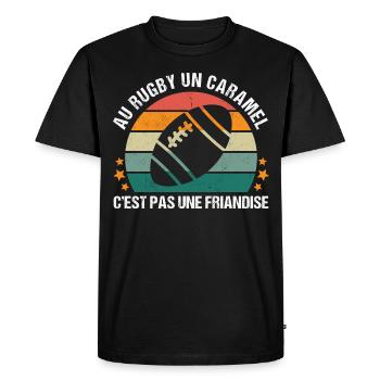 Au rugby un caramel c' est pas une friandise - T-shirt Premium bio Homme - noir - Devant - Nico (187cm)
