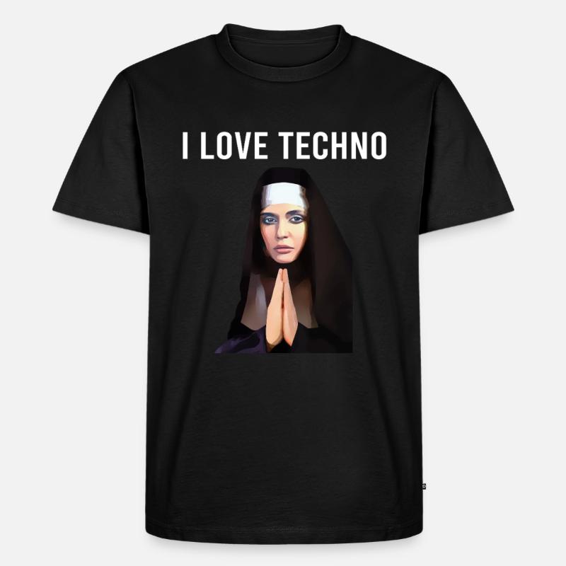 I Love Techno Nonne - Männer Premium Bio T-Shirt - Schwarz