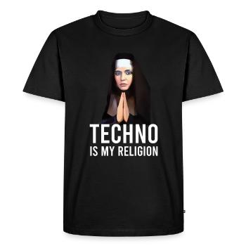 Techno is my religion - Men's Premium Organic T-Shirt - black - Front - Nico (187cm)