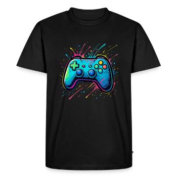 Manette Splash Gamer colorée - T-shirt Premium bio Homme - noir - Devant - Nico (187cm)