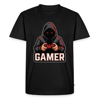 Dark Gamer – Gamer with Hood Controller Design - Men's Premium Organic T-Shirt - black - Front - Nico (187cm)