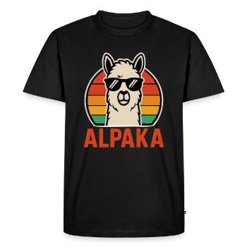 Cool Alpaca – Retro Style Fun Shirt with Sun Bri - Men's Premium Organic T-Shirt - black - Front - Nico (187cm)