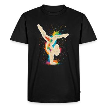 Équilibre sur les mains du gymnaste - Conception d’éclaboussures colorées - T-shirt Premium bio Homme - noir - Devant - Nico (187cm)