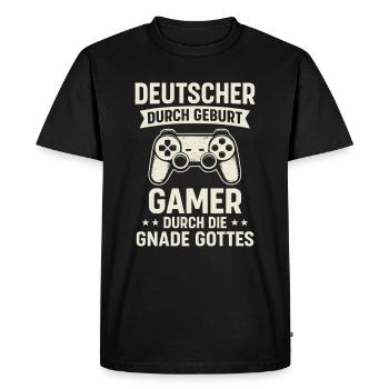 Allemand et joueur - Dicton du jeu - T-shirt Premium bio Homme - noir - Devant - Nico (187cm)