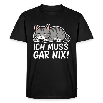 Je n’ai rien à faire – chat paresseux - T-shirt Premium bio Homme - noir - Devant - Nico (187cm)