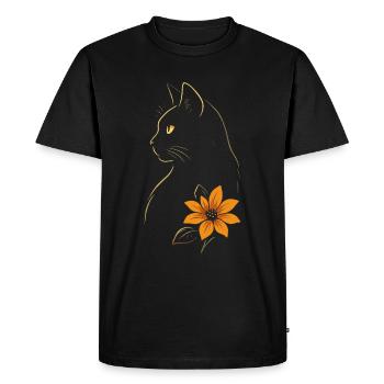 Chat Dessiné Fleur - T-shirt Premium bio Homme - noir - Devant - Nico (187cm)