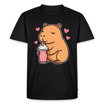 Capybara avec milkshake - Cute Animal Design - T-shirt Premium bio Homme - noir - Devant - Nico (187cm)