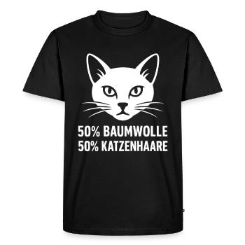 50 % de poils de chat – Humour du propriétaire de chat - T-shirt Premium bio Homme - noir - Devant - Nico (187cm)