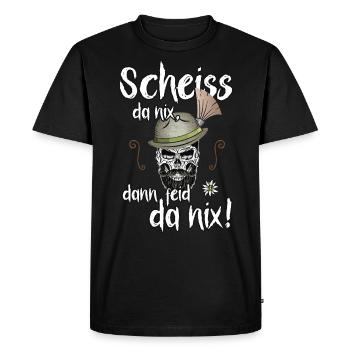 Scheiss da nix, dann feid da nix! Dialekt Bayern - Männer Premium Bio T-Shirt - Schwarz - Vorne - Nico (187cm)