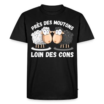Loin des cons près des moutons humour mouton - T-shirt Premium bio Homme - noir - Devant - Nico (187cm)