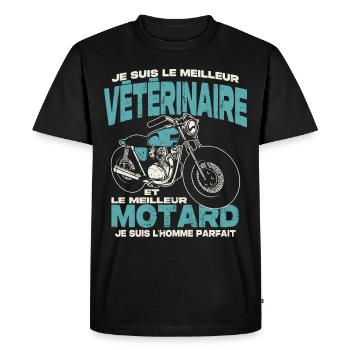 Le meilleur vétérinaire et le meilleur motard - T-shirt Premium bio Homme - noir - Devant - Nico (187cm)