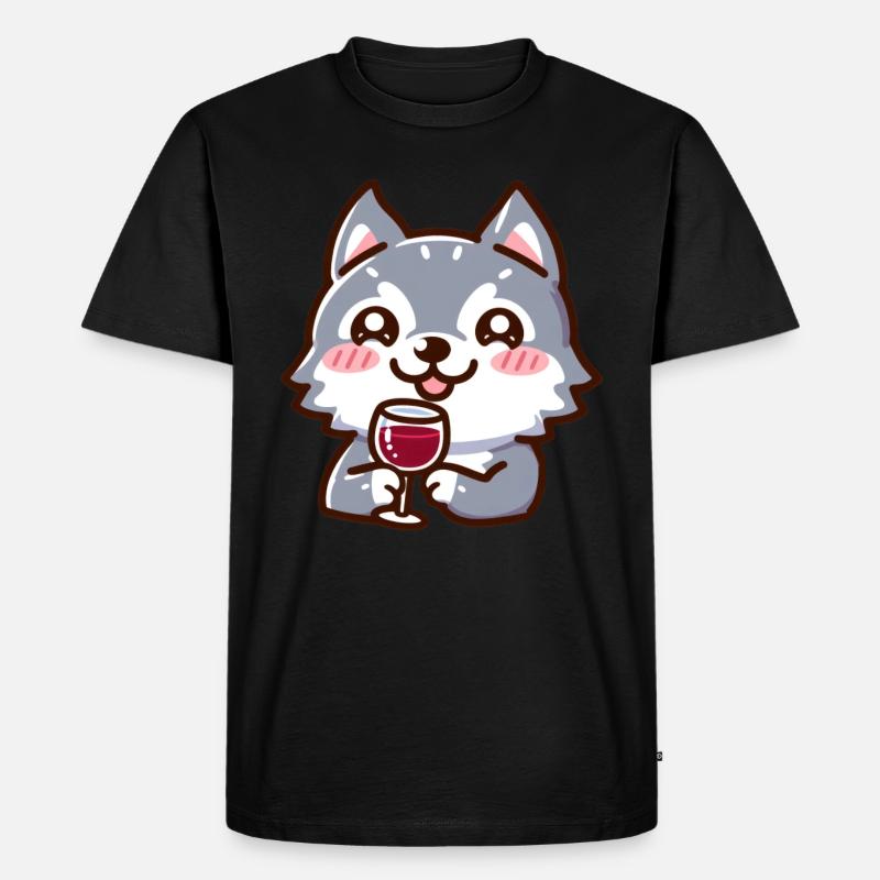 Wein liebender Wolf - Männer Premium Bio T-Shirt - Schwarz