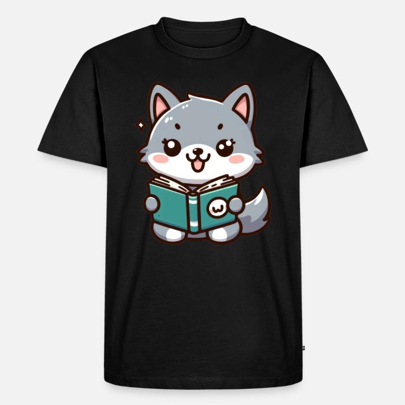 Der lese Wolf - Männer Premium Bio T-Shirt - Schwarz