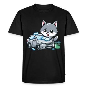 Cute wolf washes car - Men's Premium Organic T-Shirt - black - Front - Nico (187cm)