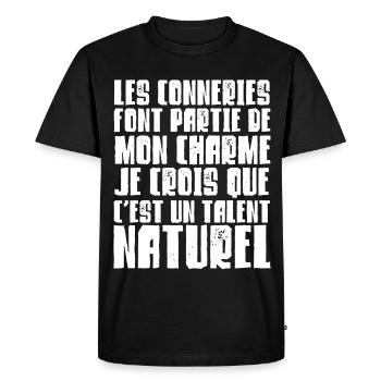 Les conneries c'est mon charme - T-shirt Premium bio Homme - noir - Devant - Nico (187cm)