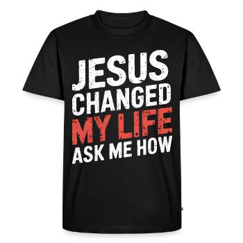 Jesus changed my life! Christian - Men's Premium Organic T-Shirt - black - Front - Nico (187cm)