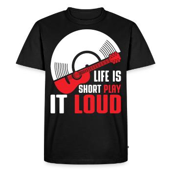 Leben ist kurz, spiel es laut / Vinyl Gitarre Bass - Männer Premium Bio T-Shirt - Schwarz - Vorne - Nico (187cm)