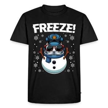 Freeze! Police Christmas Snowman - Men's Premium Organic T-Shirt - black - Front - Nico (187cm)