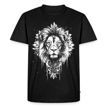 Mandala tête de lion et visage de lion - T-shirt Premium bio Homme - noir - Devant - Nico (187cm)