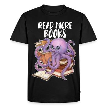 Reading Octopus in Stack of Books Book Gift - Men's Premium Organic T-Shirt - black - Front - Nico (187cm)
