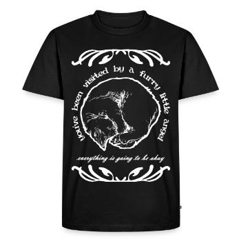 VOUS AVEZ REÇU LA VISITE D’UN PETIT ANGE À FOURRURE - T-shirt Premium bio Homme - noir - Devant - Nico (187cm)