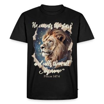 Leo Verset biblique chrétien - T-shirt Premium bio Homme - noir - Devant - Nico (187cm)