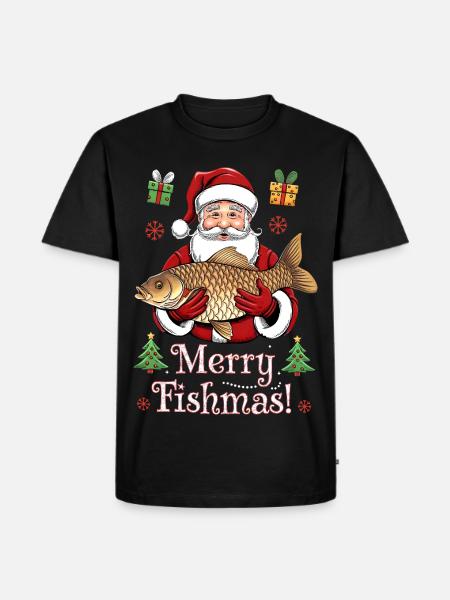 Angler Weihnachtspullover Merry Fishmas Karpfen - Männer Premium Bio T-Shirt - Schwarz