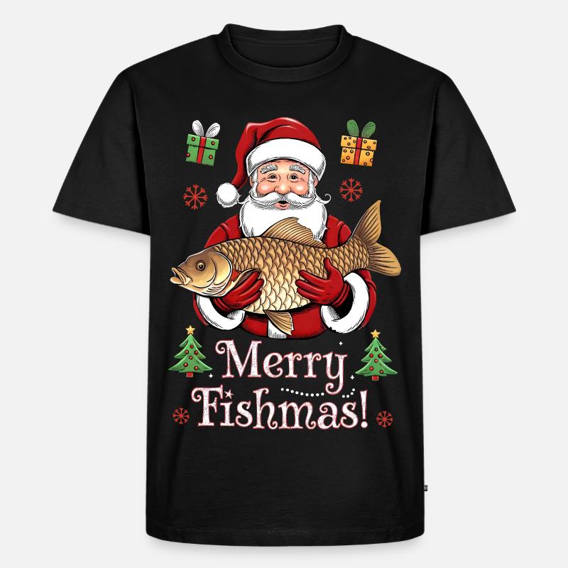 Angler Weihnachtspullover Merry Fishmas Karpfen - Männer Premium Bio T-Shirt - Schwarz