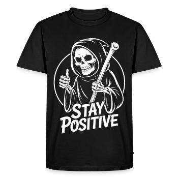 Stay Positive Grim Reaper Design - Men's Premium Organic T-Shirt - black - Front - Nico (187cm)