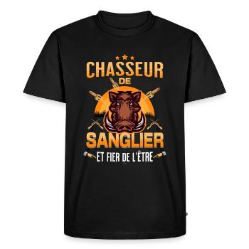 Chasseur de Sanglier et Fier de l'Être - T-shirt Premium bio Homme - noir - Devant - Nico (187cm)
