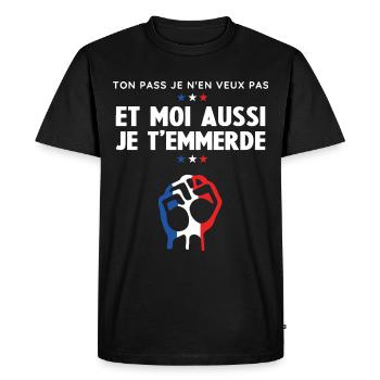 Moi aussi je t'emmerde - T-shirt Premium bio Homme - noir - Devant - Nico (187cm)