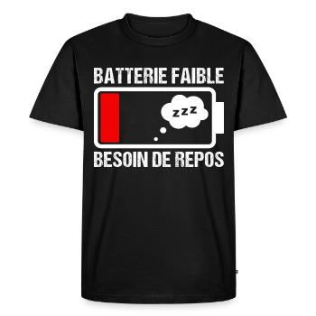 Batterie faible besoin de repos humour cadeau - T-shirt Premium bio Homme - noir - Devant - Nico (187cm)