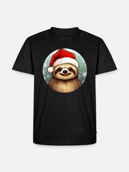 Santa Sloth drôle de paresseux avec chapeau de Noël - T-shirt Premium bio Homme - noir