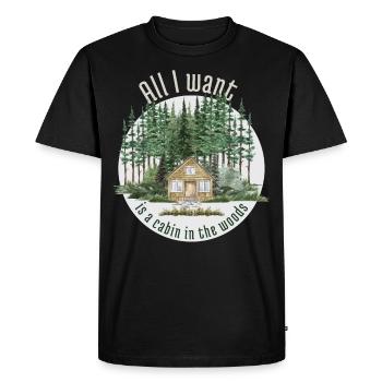 Tout ce que je veux, c’est une cabane dans les bois - T-shirt Premium bio Homme - noir - Devant - Nico (187cm)
