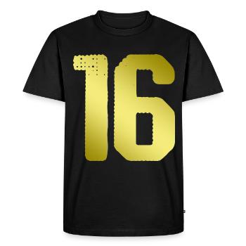 16 Maillot numéro - T-shirt Premium bio Homme - noir - Devant - Nico (187cm)