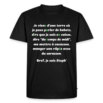 Je viens d'une terre où... Fierté stéphanoise 42 - T-shirt Premium bio Homme - noir - Devant - Nico (187cm)