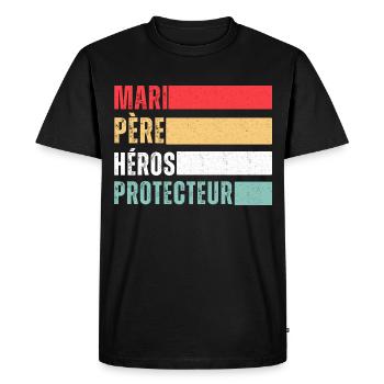 Mari père héros protecteur cadeau fête des pères - T-shirt Premium bio Homme - noir - Devant - Nico (187cm)