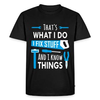 Je répare des choses et je sais des choses - T-shirt Premium bio Homme - noir - Devant - Nico (187cm)