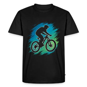 Silhouette de VTT dans un style vintage - T-shirt Premium bio Homme - noir - Devant - Nico (187cm)
