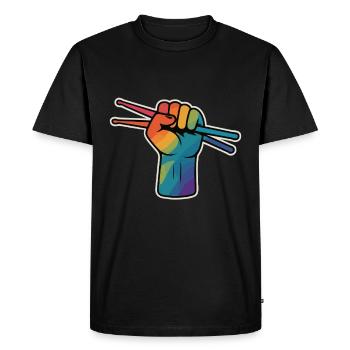 Drummer Power – Rainbow Fist - Men's Premium Organic T-Shirt - black - Front - Nico (187cm)
