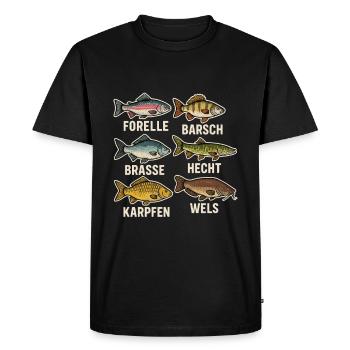 Fish species overview – Angler design with trout - Men's Premium Organic T-Shirt - black - Front - Nico (187cm)