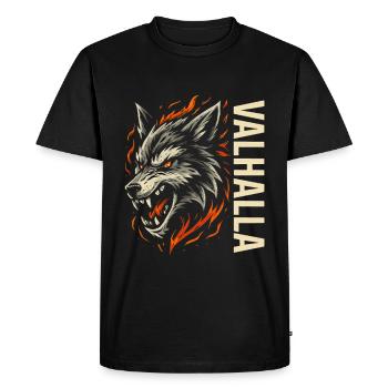 Valhalla Wolf – Norse Warrior Spirit - Men's Premium Organic T-Shirt - black - Front - Nico (187cm)
