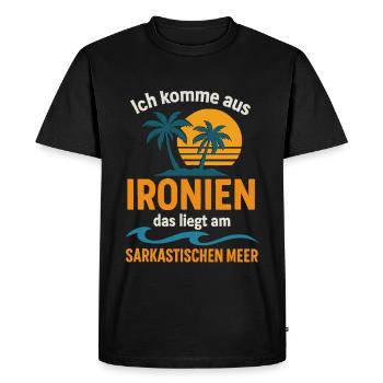 Ironies – Sarcasm Shirt with Wordplay - Men's Premium Organic T-Shirt - black - Front - Nico (187cm)