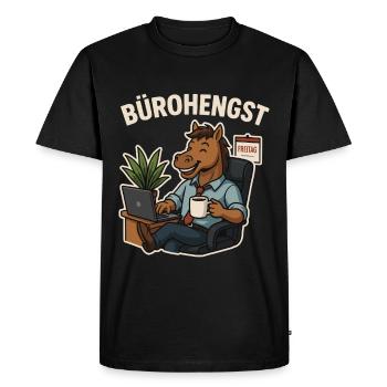 Office Stallion – Funny Office Shirt - Men's Premium Organic T-Shirt - black - Front - Nico (187cm)