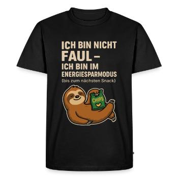 Energy Saving Mode Sloth Snack Shirt - Men's Premium Organic T-Shirt - black - Front - Nico (187cm)