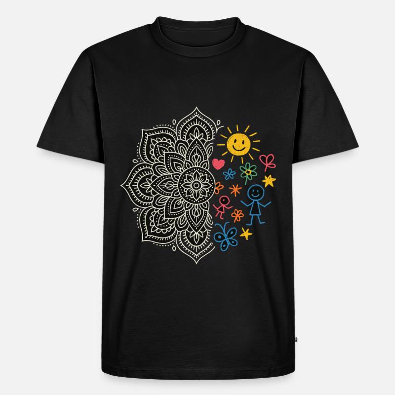 Mandala & Kinder-Doodles - Männer Premium Bio T-Shirt - Schwarz