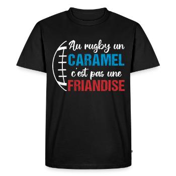 Au rugby un caramel c' est pas une friandise - T-shirt Premium bio Homme - noir - Devant - Nico (187cm)
